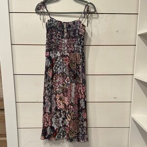 Floral Patchwork pattern smocked midi dress